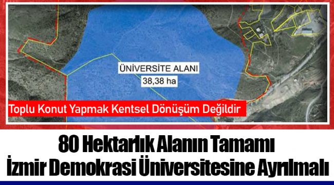 80 Hektarlık Alanın Tamamı İzmir Demokrasi Üniversitesine Ayrılmalı