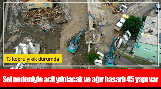 Sel nedeniyle acil yıkılacak ve ağır hasarlı 45 yapı var