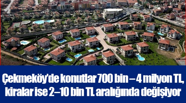 Çekmeköy’de konutlar 700 bin – 4 milyon TL, kiralar ise 2–10 bin TL aralığında değişiyor