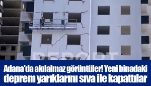 Adana'da akılalmaz görüntüler! Yeni binadaki deprem yarıklarını sıva ile kapattılar 